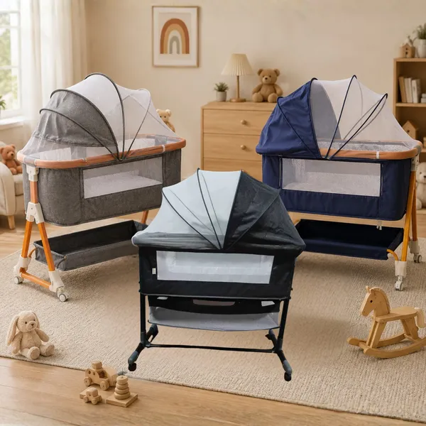 NikkiPuchu_Lullaby_Cloud_BassinetGrey_Baby_Bassinet_With_Mosquito_Net_And_Wheels_NPRB-1007-Grey