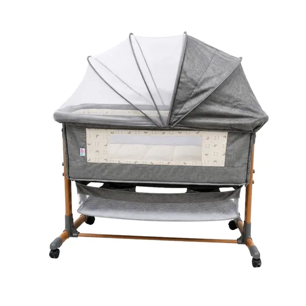 NikkiPuchu_Lullaby_Cloud_BassinetGrey_Baby_Bassinet_With_Mosquito_Net_And_Wheels_NPRB-1007-Grey