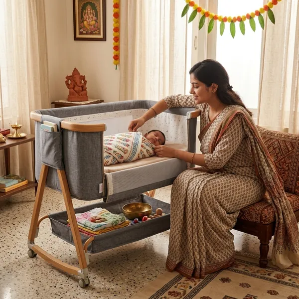NikkiPuchu_Lullaby_Cloud_BassinetGrey_Baby_Bassinet_With_Mosquito_Net_And_Wheels_NPRB-1007-Grey