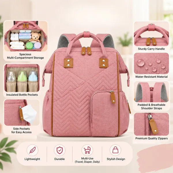 NikkiPuchu_TessPink_Quilted_Multi_Pocket_Backpack_for_Mothers_B-78-Pink