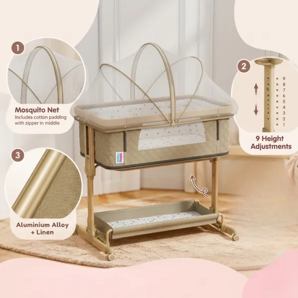 NikkiPuchu_Snuggle_Love_BassinetBeige_Canopy_Baby_Bassinet_With_Stand_NPRB-1006-Beige