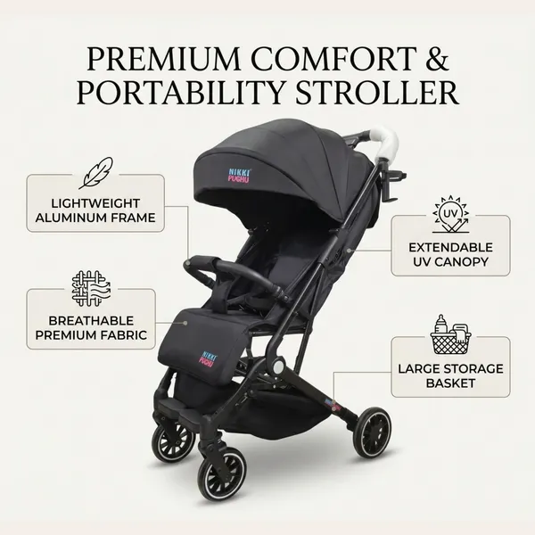 NikkiPuchu_Vento_strollerBlack_Baby_Stroller_With_Canopy_NPST-1003-Black