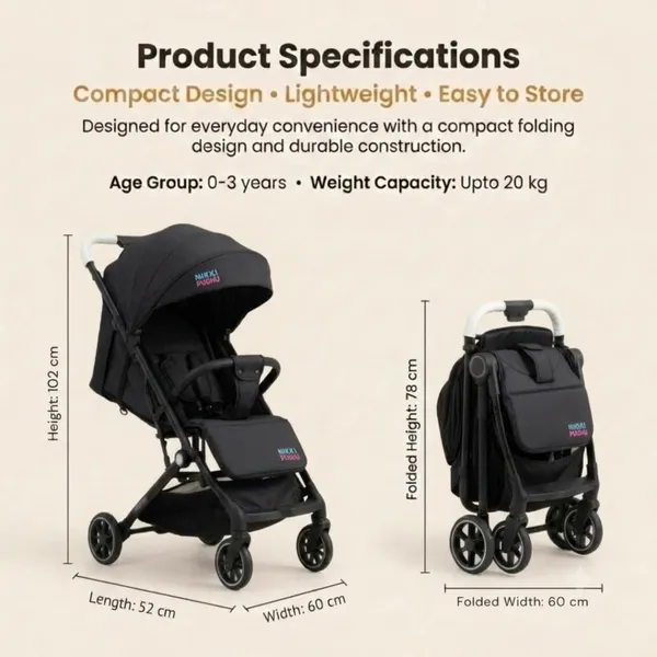 NikkiPuchu_Vento_strollerBlack_Baby_Stroller_With_Canopy_NPST-1003-Black