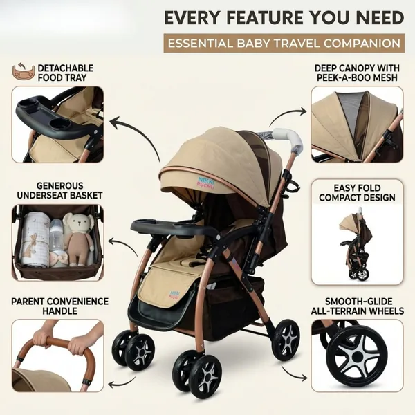 NikkiPuchu_Cocooni_StrollerBeige_Baby_Stroller_With_Canopy_NPST-1002-Khakhi