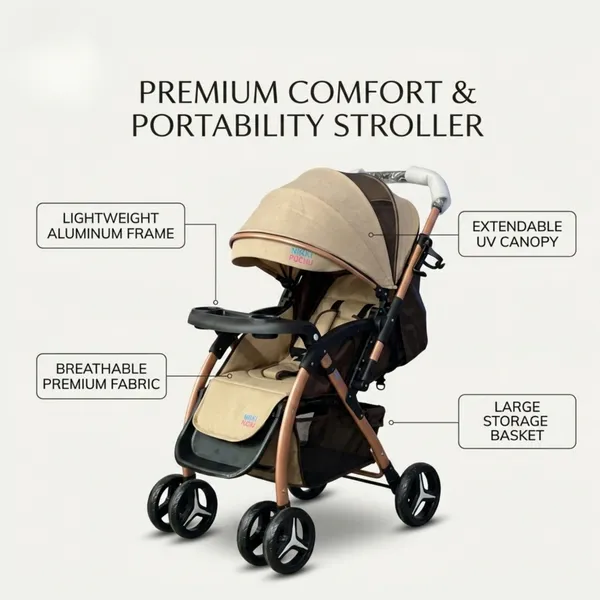 NikkiPuchu_Cocooni_StrollerBeige_Baby_Stroller_With_Canopy_NPST-1002-Khakhi