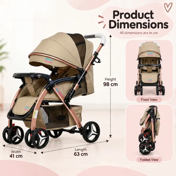 NikkiPuchu_Cocooni_StrollerBeige_Baby_Stroller_With_Canopy_NPST-1002-Khakhi