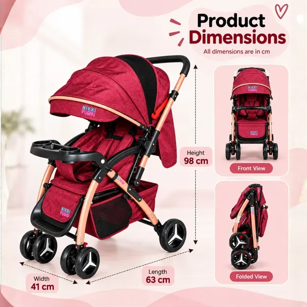 NikkiPuchu_Cocooni_StrollerRed_Baby_Stroller_With_Canopy_And_Cup_Holder_Tray_NPST-1002-red