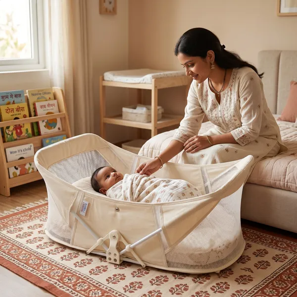 NikkiPuchu_DreamNook_Portable_Bed_White_Fabric_Portable_Baby_Bassinet_NPPB-1008-Yellow