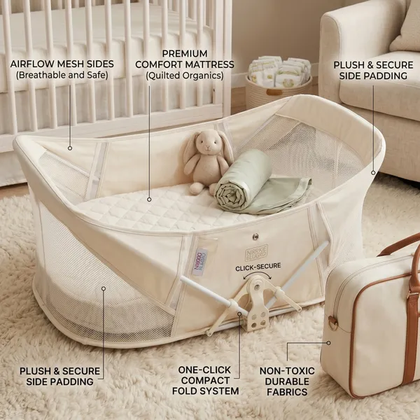 NikkiPuchu_DreamNook_Portable_Bed_White_Fabric_Portable_Baby_Bassinet_NPPB-1008-Yellow