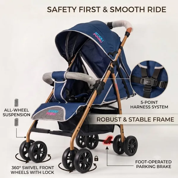 NikkiPuchu_Prima_stroller_Blue_Fabric_Canopy_Baby_Stroller_for_Infants_NPST-1001-Dark_blue
