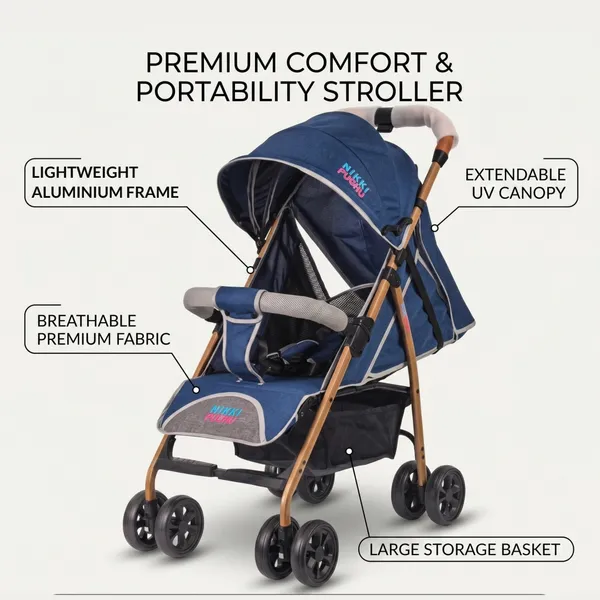 NikkiPuchu_Prima_stroller_Blue_Fabric_Canopy_Baby_Stroller_for_Infants_NPST-1001-Dark_blue