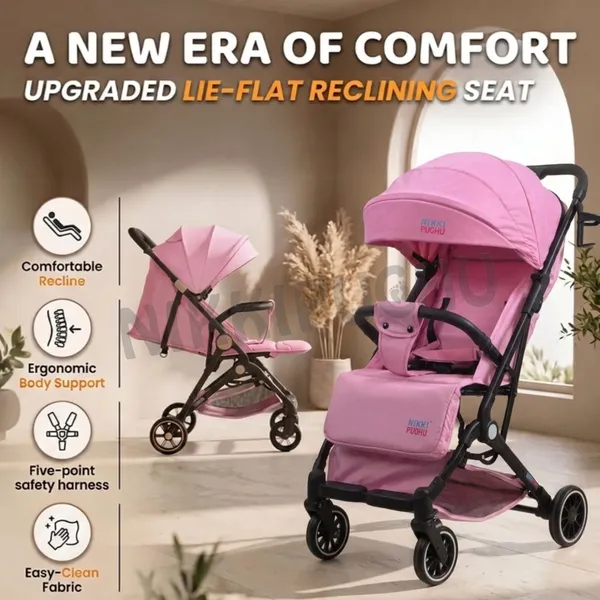 NikkiPuchu_Vento_strollerPink_Canopy_Baby_Stroller_NPST-1003-Pink