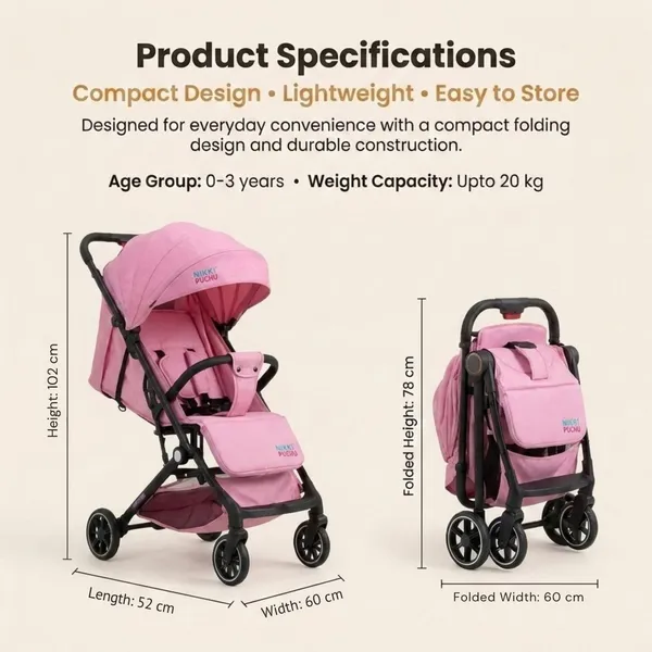 NikkiPuchu_Vento_strollerPink_Canopy_Baby_Stroller_NPST-1003-Pink