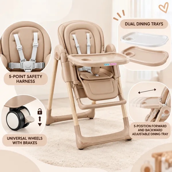 NikkiPuchu_Nido_High_ChairBeige_Baby_High_Chair_With_Tray_NPHC-1009-Brown