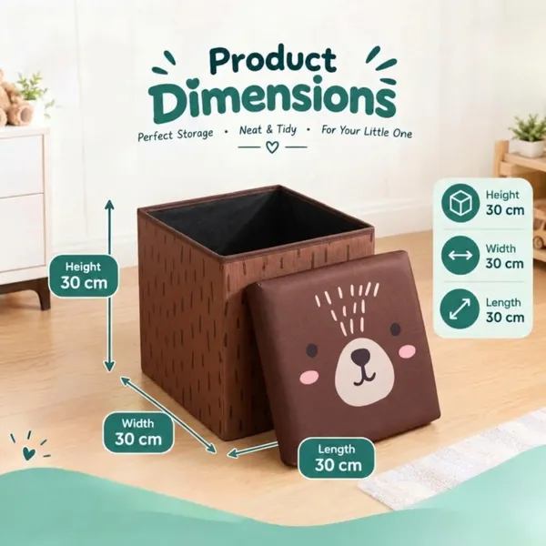 Nikki_Puchu_Kids_Cartoon_Storage_BoxFabric_Bear_Print_Cube_Storage_Box_ST6018-Brown