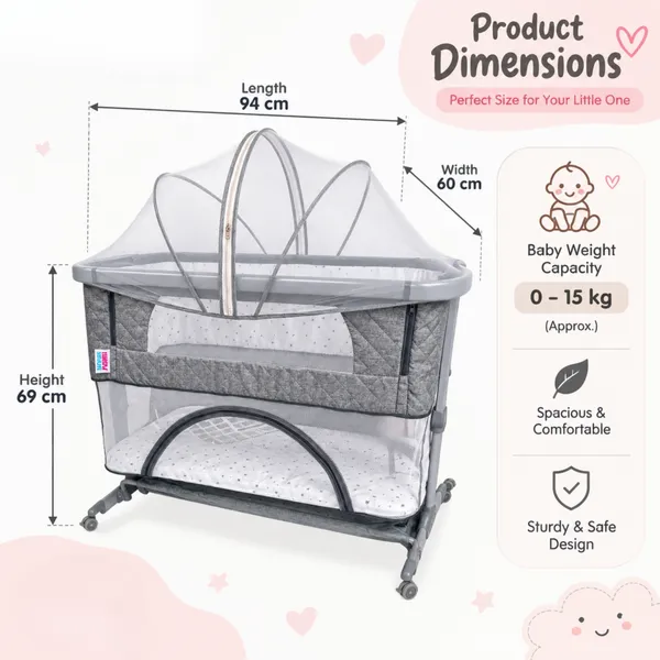 NikkiPuchu_Snuggle_Love_BassinetGrey_Mesh_Canopy_Baby_Bassinet_Cradle_NPRB-1006-Grey