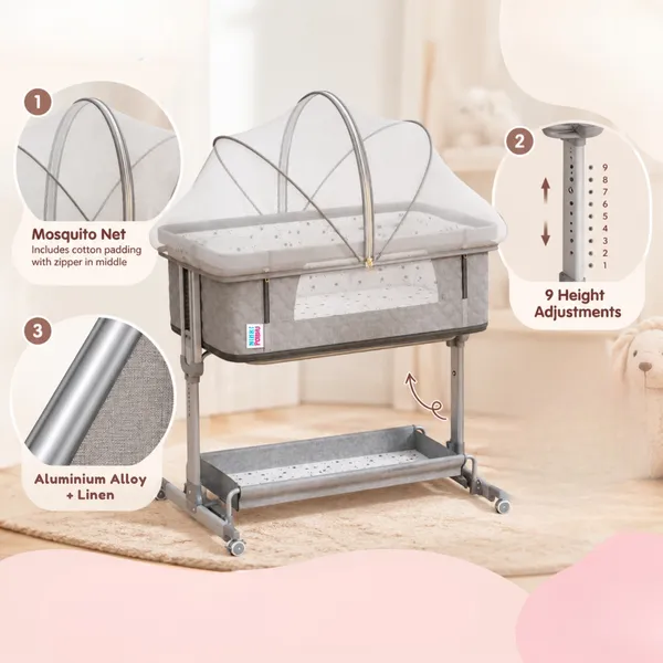 NikkiPuchu_Snuggle_Love_BassinetGrey_Mesh_Canopy_Baby_Bassinet_Cradle_NPRB-1006-Grey