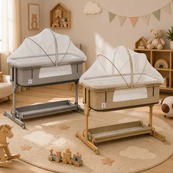 NikkiPuchu_Snuggle_Love_BassinetGrey_Mesh_Canopy_Baby_Bassinet_Cradle_NPRB-1006-Grey