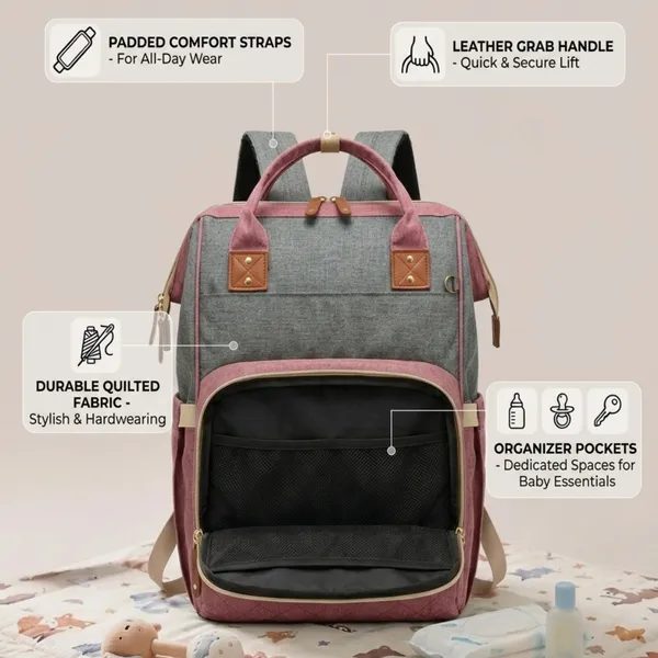 Pink_Oxford_Quilted_Multi-Compartment_Backpack_For_Kids
