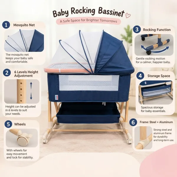 NikkiPuchu_Lullaby_Cloud_BassinetBlue_Fabric_Baby_Bassinet_With_Canopy_And_Wheels_NPRB-1007-Blue