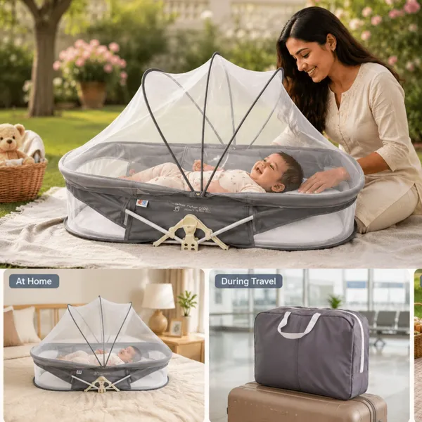NikkiPuchu_DreamNook_Portable_Bed_Grey_Mesh_Portable_Baby_Bassinet_With_Canopy_NPPB-1008-grey