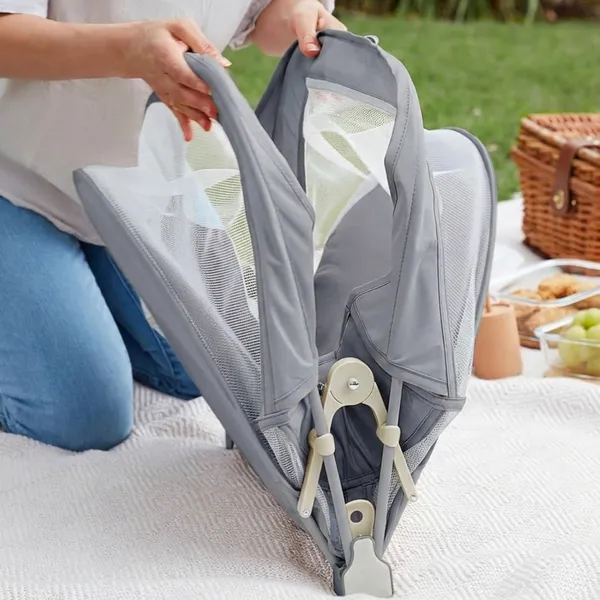 NikkiPuchu_DreamNook_Portable_Bed_Grey_Mesh_Portable_Baby_Bassinet_With_Canopy_NPPB-1008-grey