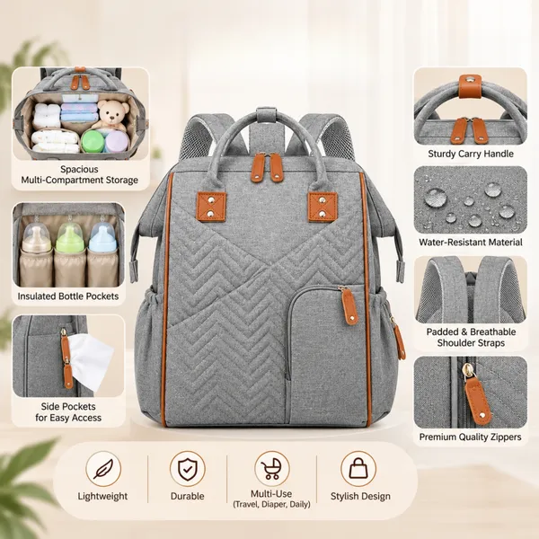 NikkiPuchu_TessGrey_Fabric_Multi_Pocket_Diaper_Backpack_for_Parents_B-78-Grey