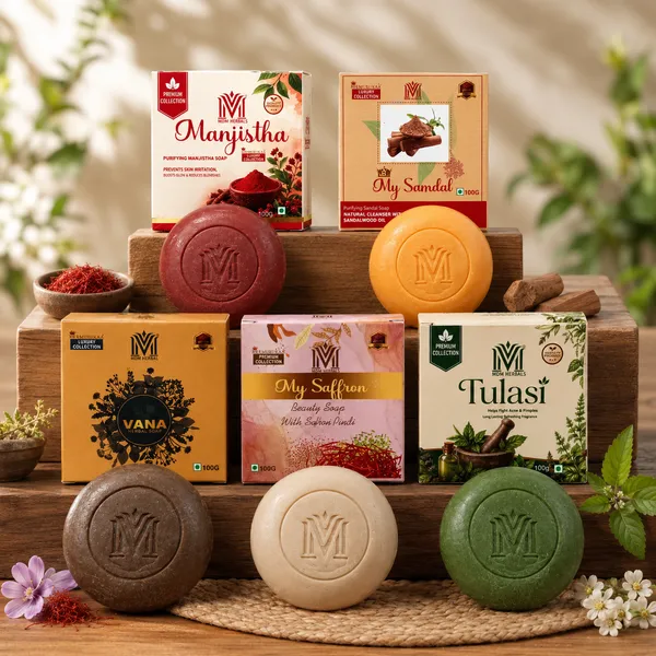 Ayurvedic_Herbal_Super_Saver_Pack_–_Sandal,_Tulasi,_Manjistha,_Vana_&_Saffron_(5_x_100g)_|_Skin_Brightening_&_Antibacterial_Bathing_Bars_|_100%_Natural