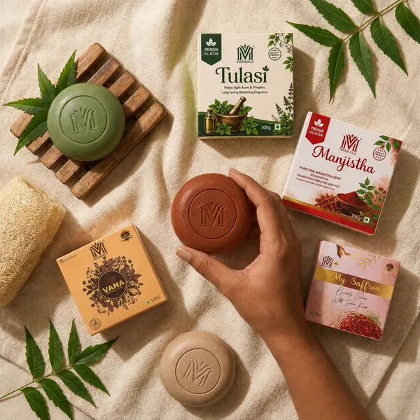 Ayurvedic_Herbal_Super_Saver_Pack_–_Sandal,_Tulasi,_Manjistha,_Vana_&_Saffron_(5_x_100g)_|_Skin_Brightening_&_Antibacterial_Bathing_Bars_|_100%_Natural