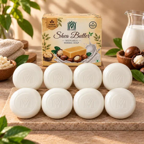Mdm_Herbal_Shea_Butter_With_Milk_Soap_800_(100G_X_8)_Total_Ayurvedic_Moisturizing_Soap_For_Soft_Nourished_Skin_100_Pure_Vegan_Natural