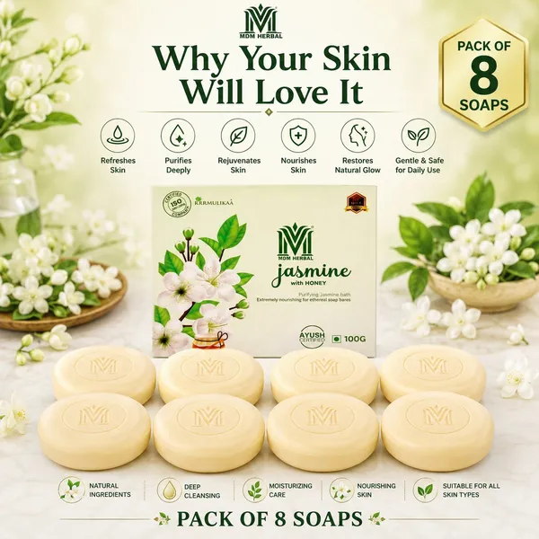 Mdm_Herbal_Jasmine_With_Honey_Drops_Soap_800G_(100X8_)_Total_Herbal_Soap_For_Nourishment_Skin_Glow_100_Vegan_Ayurvedic