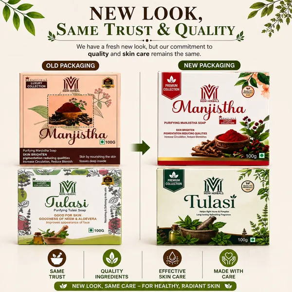MDM_Herbal_Tulasi,_Manjistha,_Papaya_Herbal_Soap_–_Natural_Bathing_Care_🌿|_Each_Soap_6_100g