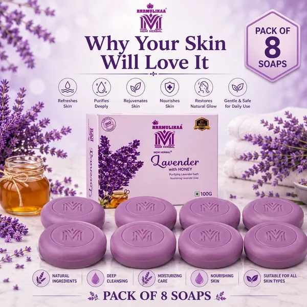 Mdm_Herbal_Lavender_With_Honey_Drops_Soap_800G_(100G_X_8)_Total_Herbal_Soap_For_Moisturized_Blemish_Free_Skin_100_Vegan_Natural_Glow