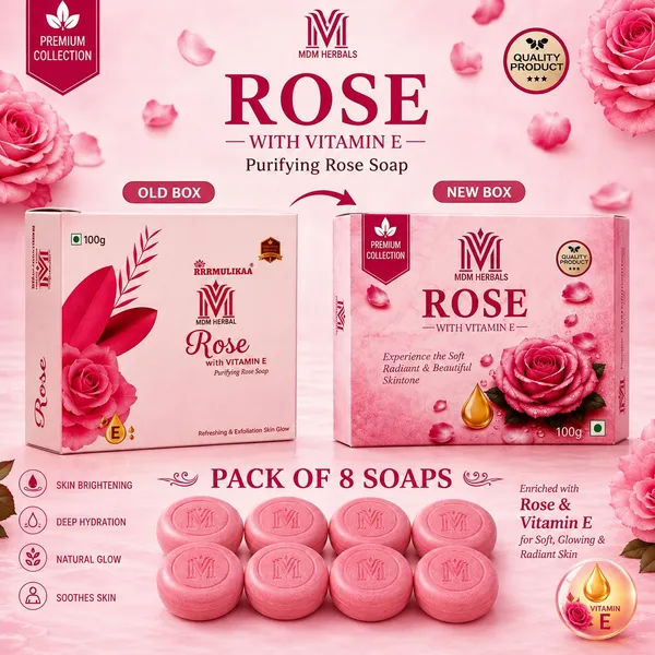 MDM_Herbal_Rose_&_Vitamin_E_Soap_–_100g_x_8_(Super_Saver_Pack_–_800g)_|_Purifies,_Exfoliates_&_Brightens_Skin_|_Natural_Rose_Fragrance