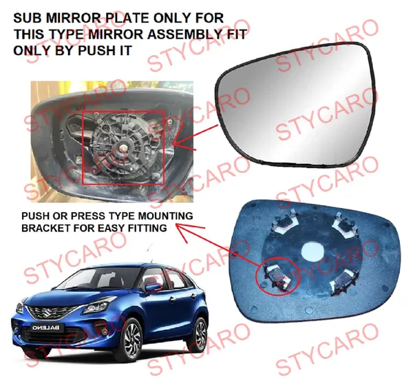 Baleno_2nd_Gen_Size_2_Orvm_Left_Passenger_Side_Mirror_Glass_With_Sub_Plate