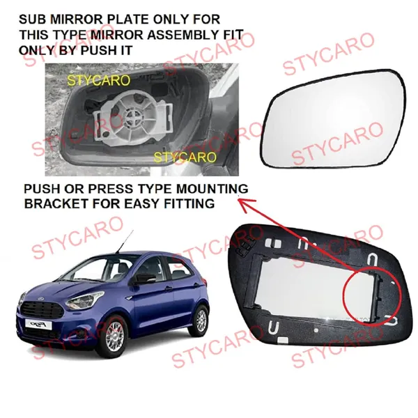 Figo_1st_Gen_Size_1_Orvm_Left_Passenger_Side_Mirror_Glass_With_Sub_Plate