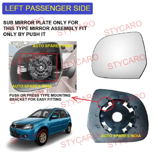 Verito_Vibe_Orvm_Left_Passenger_Side_Mirror_Glass_With_Sub_Plate