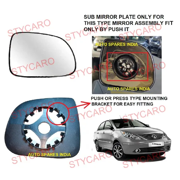 Indigo_Manza_Orvm_Right_Driver_Side_Mirror_Glass_With_Sub_Plate