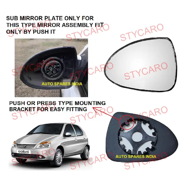 Indica_V2_Xeta_Orvm_Left_Passenger_Side_Mirror_Glass_With_Sub_Plate