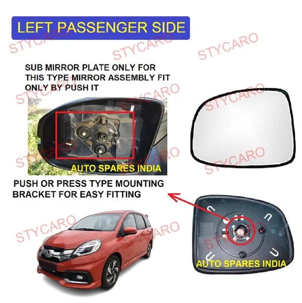 Mobilio_Ist_Gen_Size_3_Orvm_Left_Passenger_Side_Mirror_Glass_With_Sub_Plate