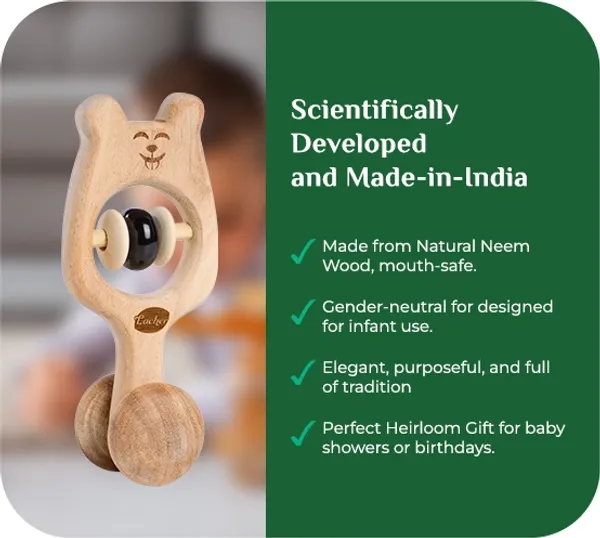 NibbleNose™_Premium_Neem_Wood_Animal_Face_Rattle_And_Massager_For_Babies
