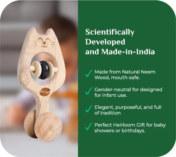 MeowMelo™_Premium_Neem_Wood_Cat_Face_Rattle_And_Massager_For_Babies