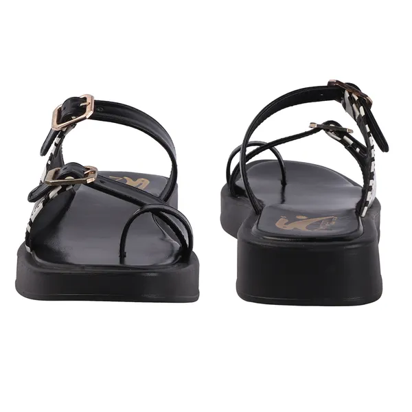 Black_Synthetic_Zebra_Print_Buckle_Wedge_Sandals_For_Women