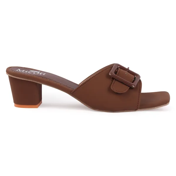 Brown_Synthetic_Buckle_Strap_Heeled_Mules_For_Women