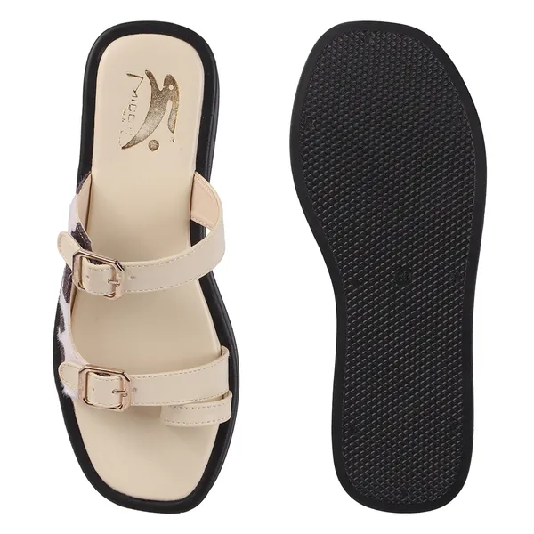 Black_White_Synthetic_Cow_Print_Buckle_Sandals_For_Women