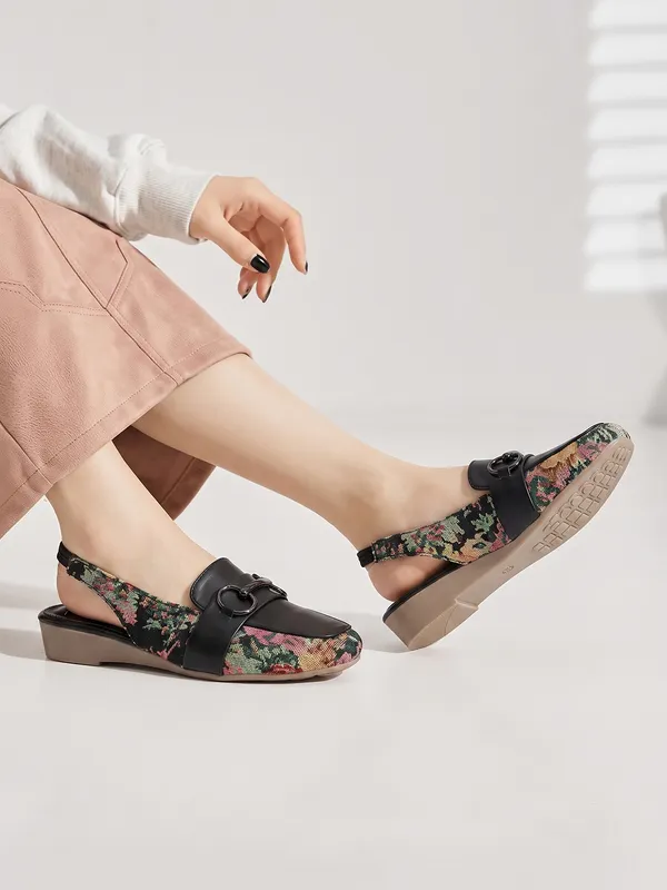 Black_Floral_Pvc_Synthetic_Slingback_Wedge_Loafers_For_Women