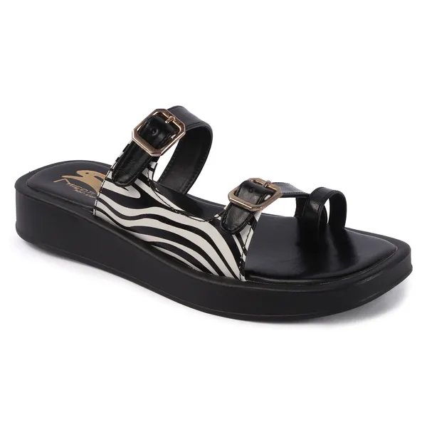 Black_Synthetic_Zebra_Print_Buckle_Wedge_Sandals_For_Women