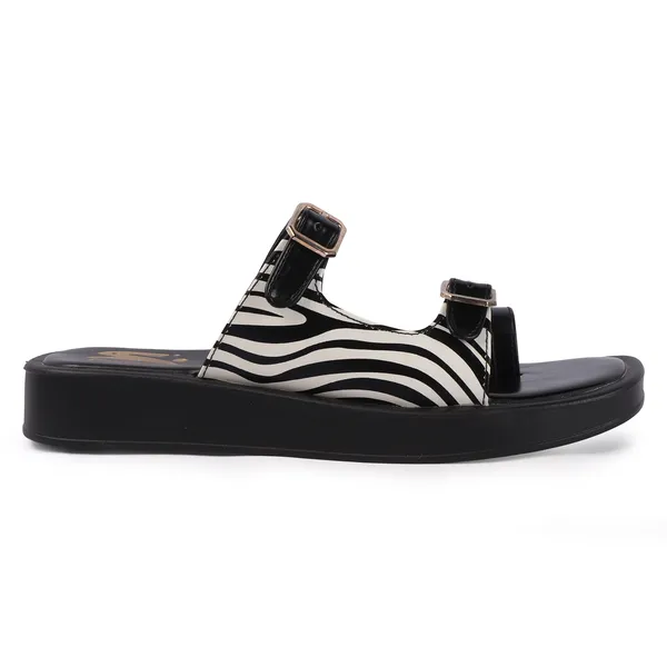 Black_Synthetic_Zebra_Print_Buckle_Wedge_Sandals_For_Women