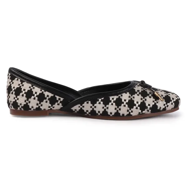 Black_White_Synthetic_Patterned_Bow_Flat_Shoes_For_Women