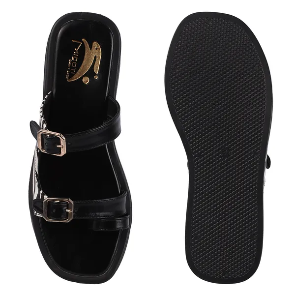 Black_Synthetic_Zebra_Print_Buckle_Wedge_Sandals_For_Women